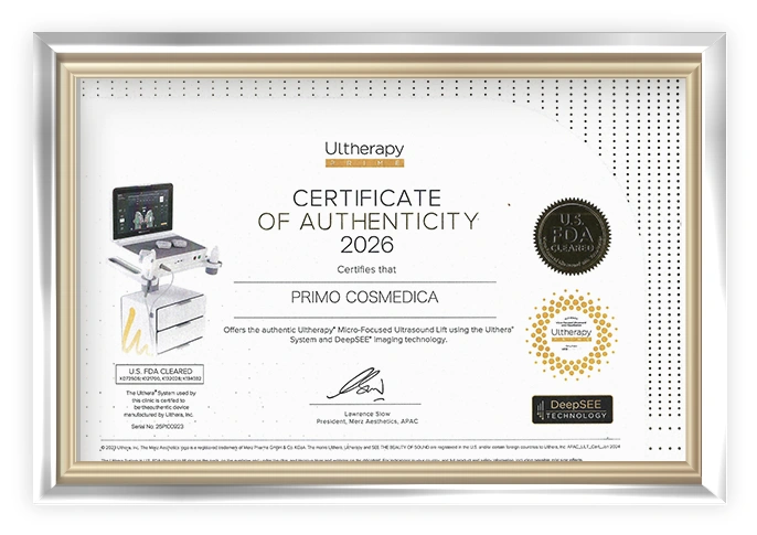 PRIMO Cosmedica -Ultherapy PRIME® 官方認可證書